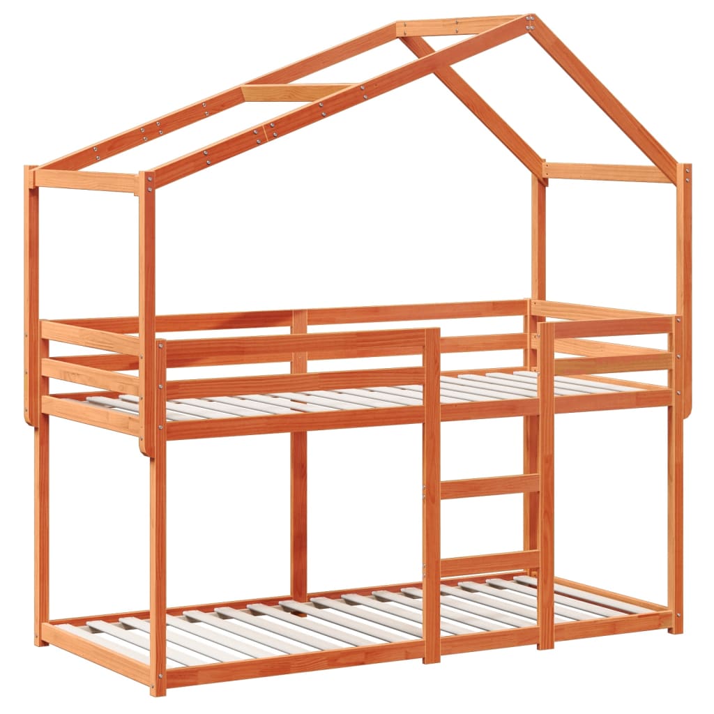 Letto a Castello con Tetto Cera 80x200 cm Legno Massello Pino | homemem39