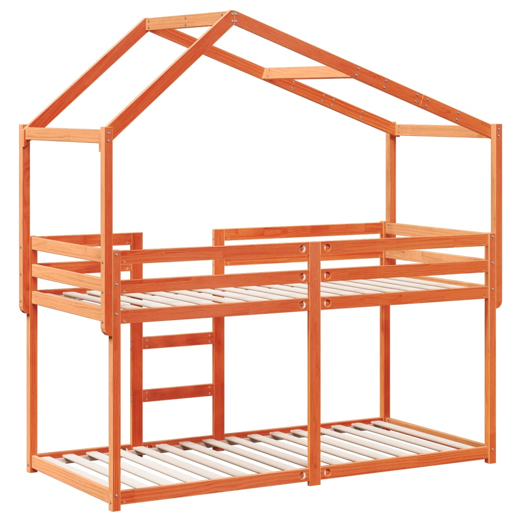 Letto a Castello con Tetto Cera 80x200 cm Legno Massello Pino | homemem39