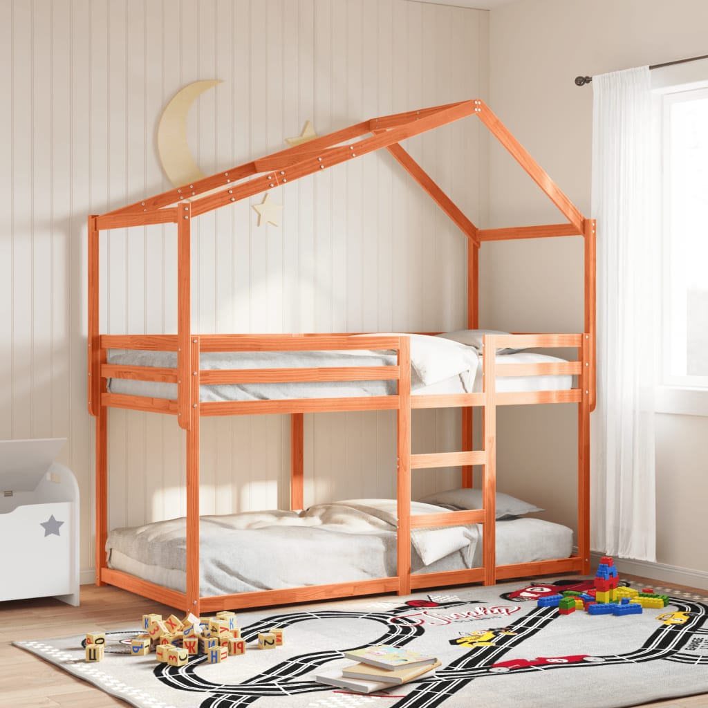Letto a Castello con Tetto Cera 80x200 cm Legno Massello Pino | homemem39