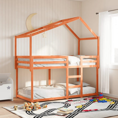 Letto a Castello con Tetto Cera 80x200 cm Legno Massello Pino | homemem39