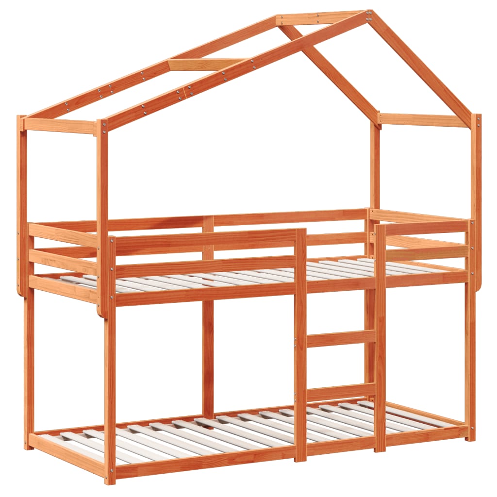 Letto a Castello con Tetto Marrone Cera 90x190 cm Massello Pino | homemem39