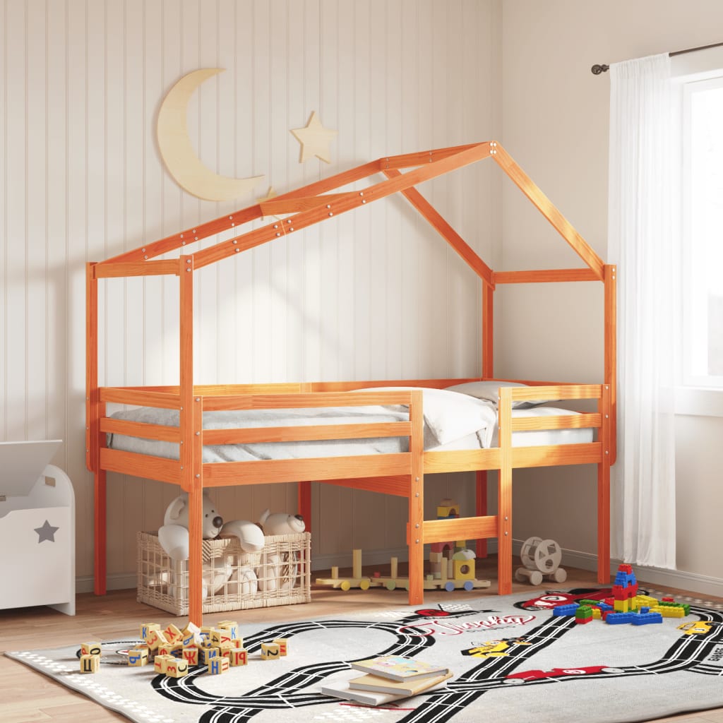 Letto a Soppalco con Tetto Marrone Cera 90x200 cm Legno di Pino - homemem39