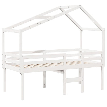 Letto a Soppalco con Tetto Bianco 80x200 cm in Legno di Pino - homemem39