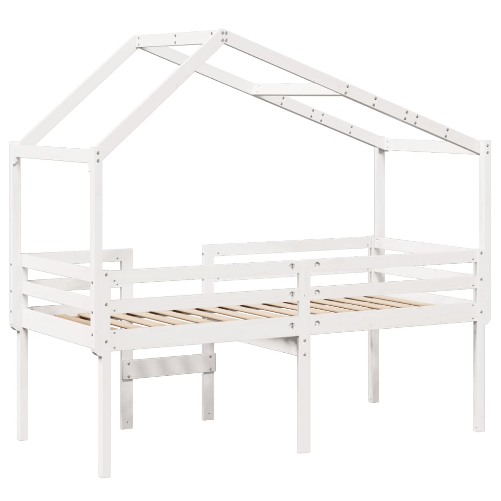 Letto a Soppalco con Tetto Bianco 80x200 cm in Legno di Pino - homemem39