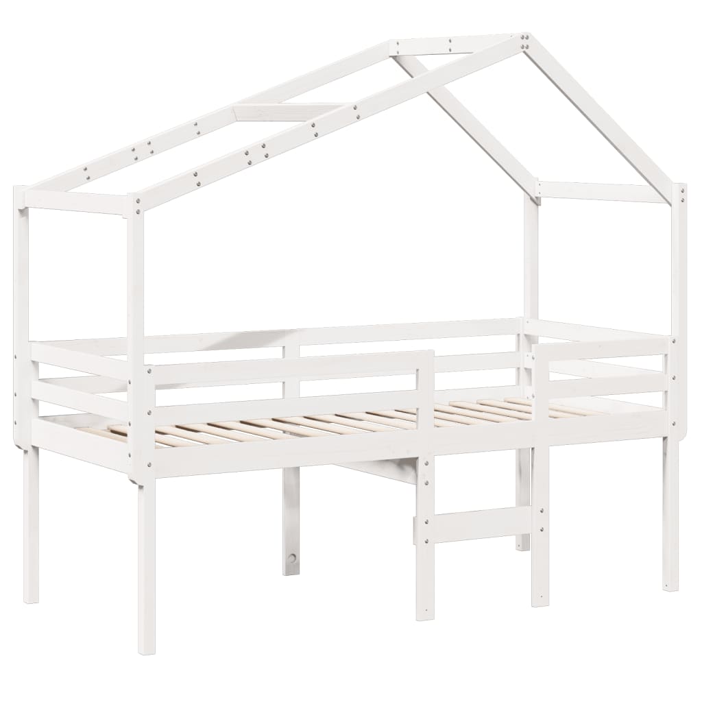 Letto a Soppalco con Tetto Bianco 90x190 cm in Legno di Pino - homemem39