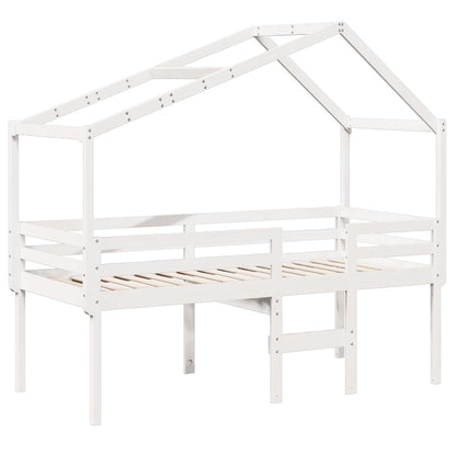 Letto a Soppalco con Tetto Bianco 90x190 cm in Legno di Pino - homemem39