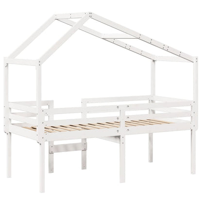 Letto a Soppalco con Tetto Bianco 90x190 cm in Legno di Pino - homemem39