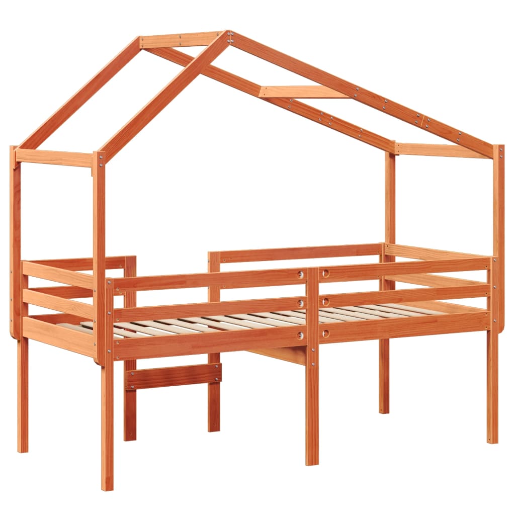 Letto a Soppalco con Tetto Cera 90x190cm Legno Massello di Pino | homemem39