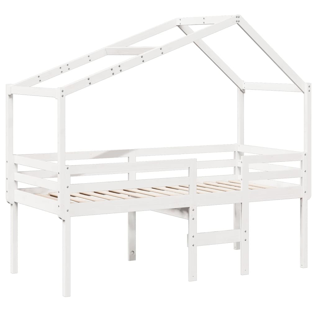 Letto a Soppalco con Tetto Bianco 75x190 cm in Legno di Pino - homemem39