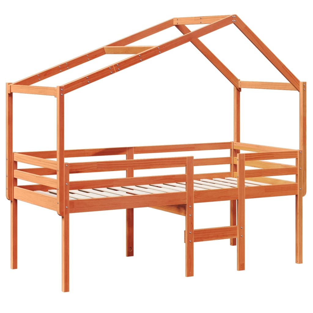 Letto a Soppalco con Tetto Cera 75x190cm Legno Massello di Pino | homemem39