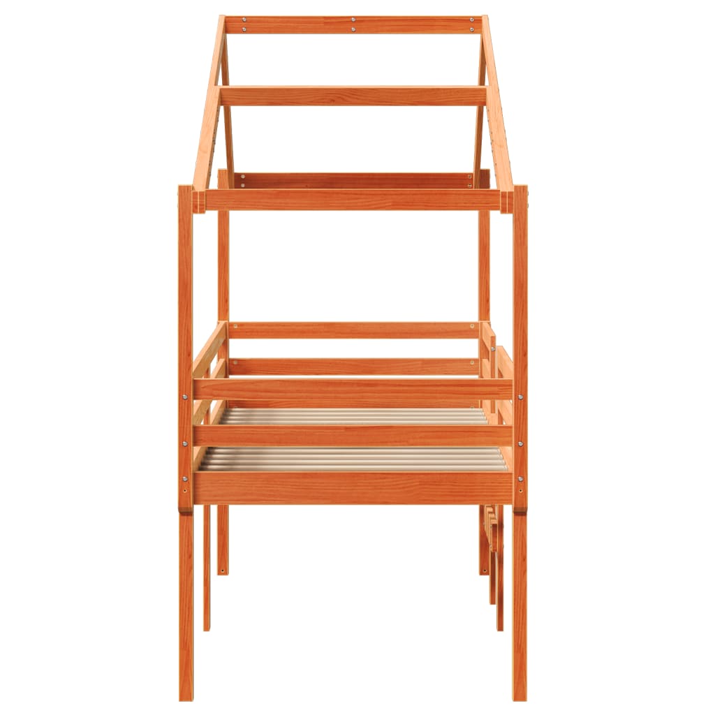 Letto a Soppalco con Tetto Cera 75x190cm Legno Massello di Pino | homemem39