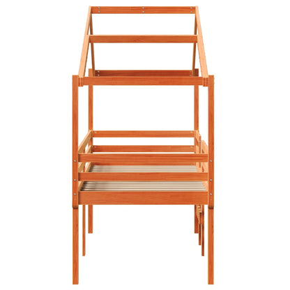 Letto a Soppalco con Tetto Cera 75x190cm Legno Massello di Pino | homemem39
