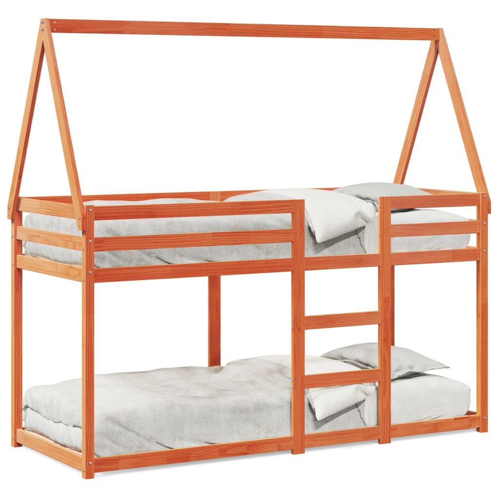 Letto a Castello con Tetto Cera 90x200 cm Legno Massello Pino | homemem39