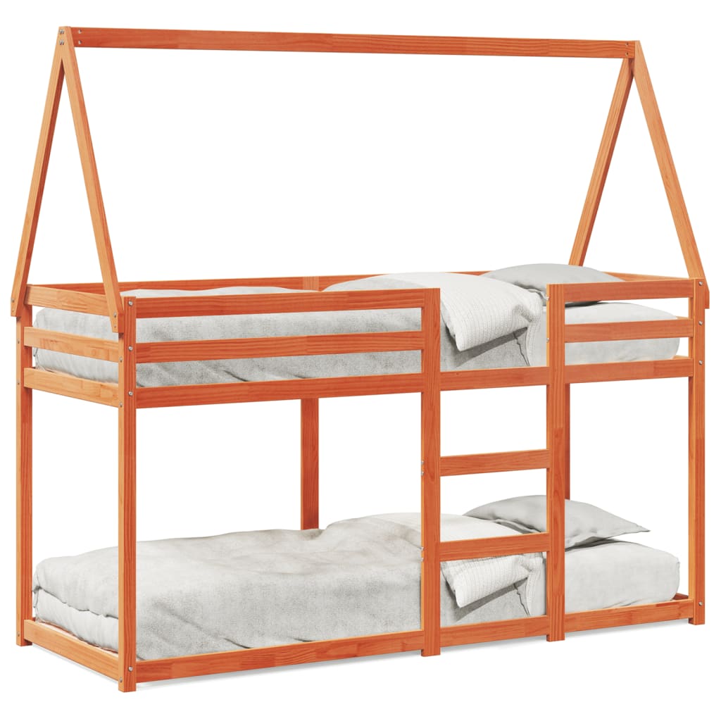 Letto a Castello con Tetto Cera 80x200 cm Legno Massello Pino | homemem39