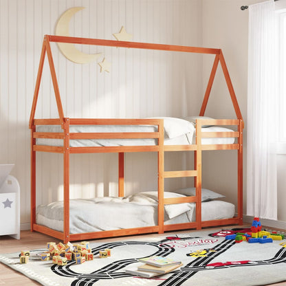 Letto a Castello con Tetto Cera 80x200 cm Legno Massello Pino | homemem39