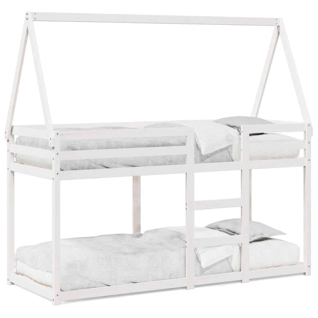 Letto a Castello con Tetto Bianco 75x190 cm Legno Massello Pino - homemem39