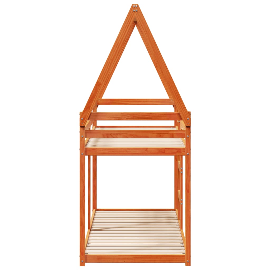 Letto a Castello con Tetto Marrone Cera 75x190 cm Massello Pino - homemem39