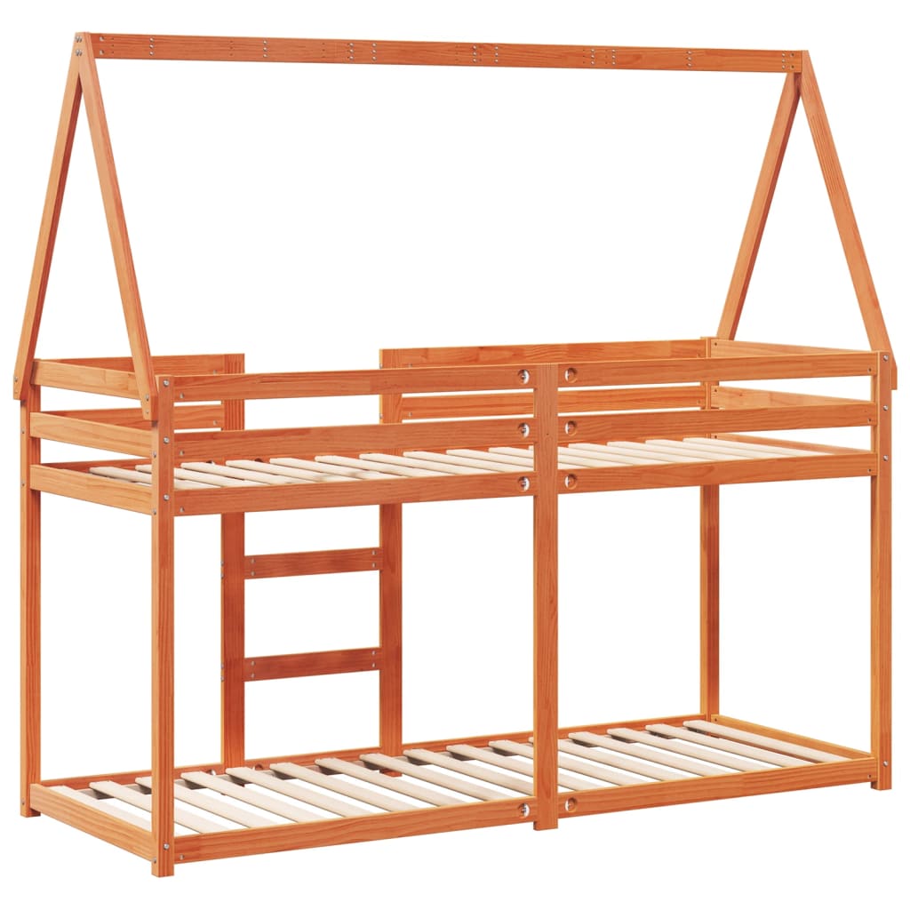 Letto a Castello con Tetto Marrone Cera 75x190 cm Massello Pino - homemem39