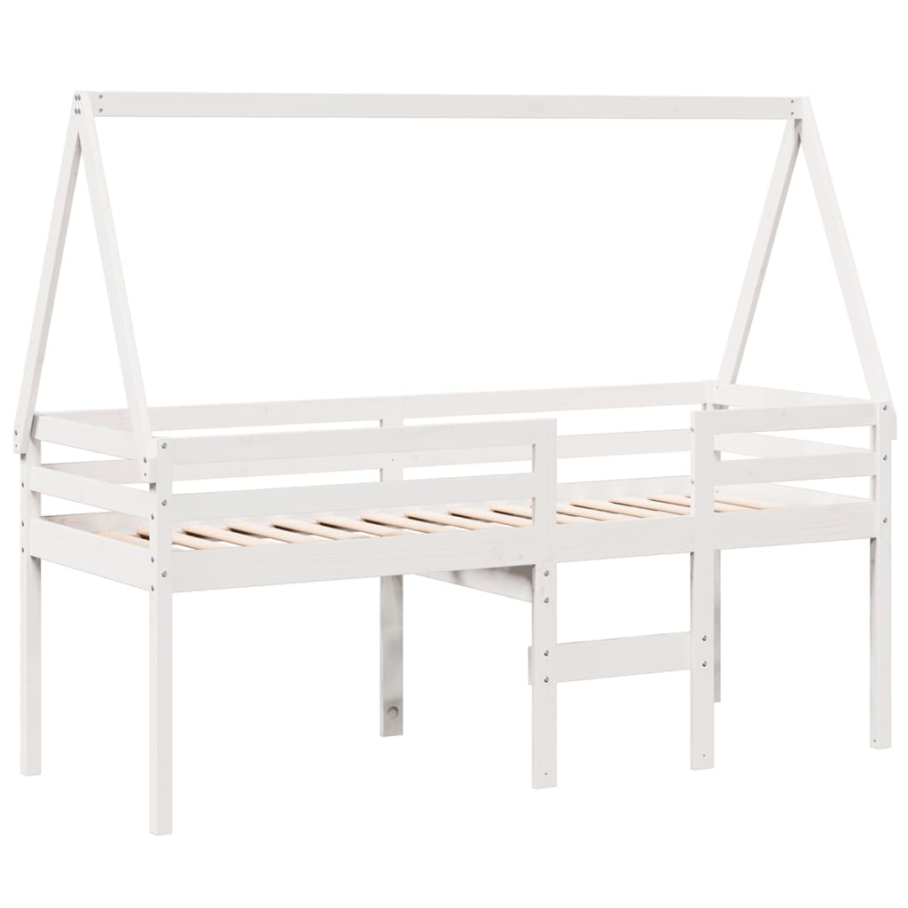 Letto a Soppalco con Tetto Bianco 90x200 cm in Legno di Pino - homemem39