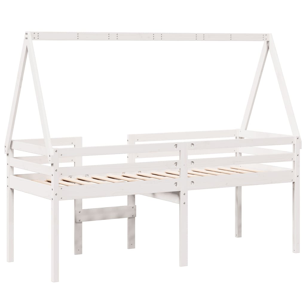 Letto a Soppalco con Tetto Bianco 90x200 cm in Legno di Pino - homemem39