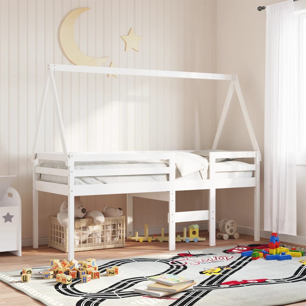 Letto a Soppalco con Tetto Bianco 80x200 cm in Legno di Pino - homemem39