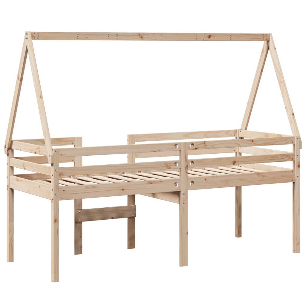 Letto a Soppalco con Tetto 90x190 cm Legno Massello di Pino - homemem39