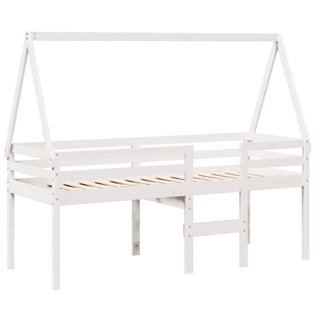 Letto a Soppalco con Tetto Bianco 90x190 cm in Legno di Pino - homemem39