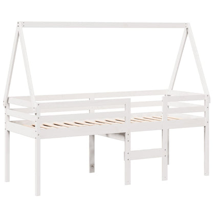 Letto a Soppalco con Tetto Bianco 90x190 cm in Legno di Pino - homemem39