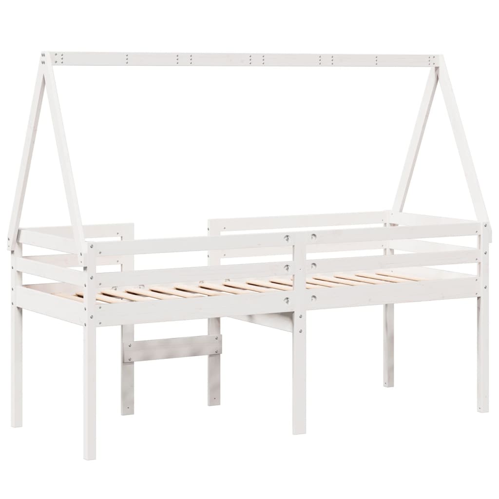 Letto a Soppalco con Tetto Bianco 90x190 cm in Legno di Pino - homemem39