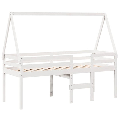 Letto a Soppalco con Tetto Bianco 75x190 cm in Legno di Pino