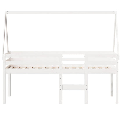 Letto a Soppalco con Tetto Bianco 75x190 cm in Legno di Pino