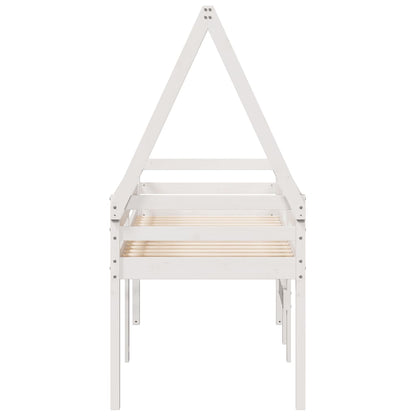 Letto a Soppalco con Tetto Bianco 75x190 cm in Legno di Pino