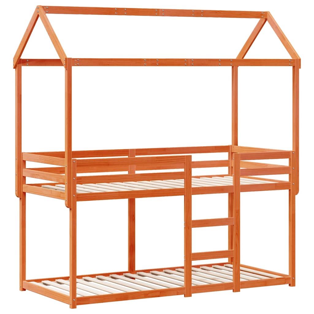 Letto a Castello con Tetto Cera 90x200 cm Legno Massello Pino | homemem39