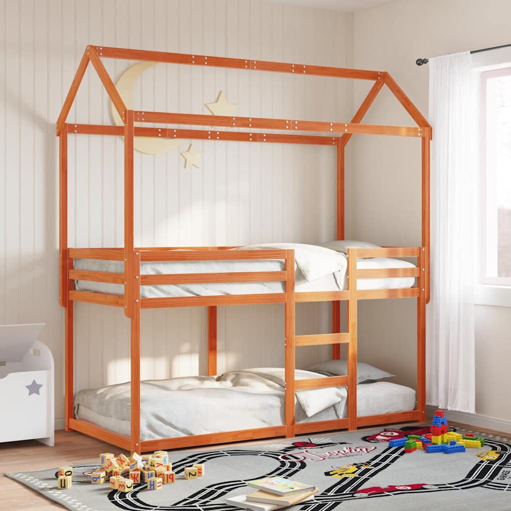 Letto a Castello con Tetto Cera 90x200 cm Legno Massello Pino | homemem39