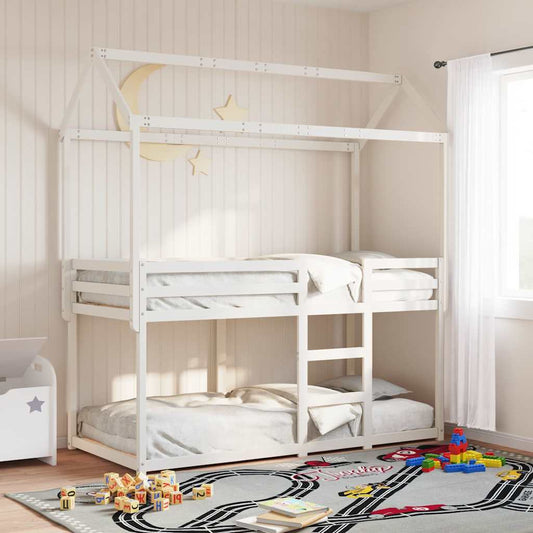 Letto a Castello con Tetto Bianco 80x200 cm Legno Massello Pino | homemem39