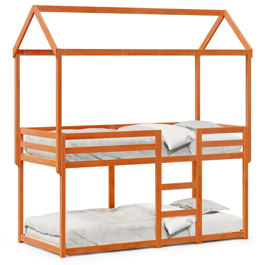 Letto a Castello con Tetto Cera 80x200 cm Legno Massello Pino | homemem39