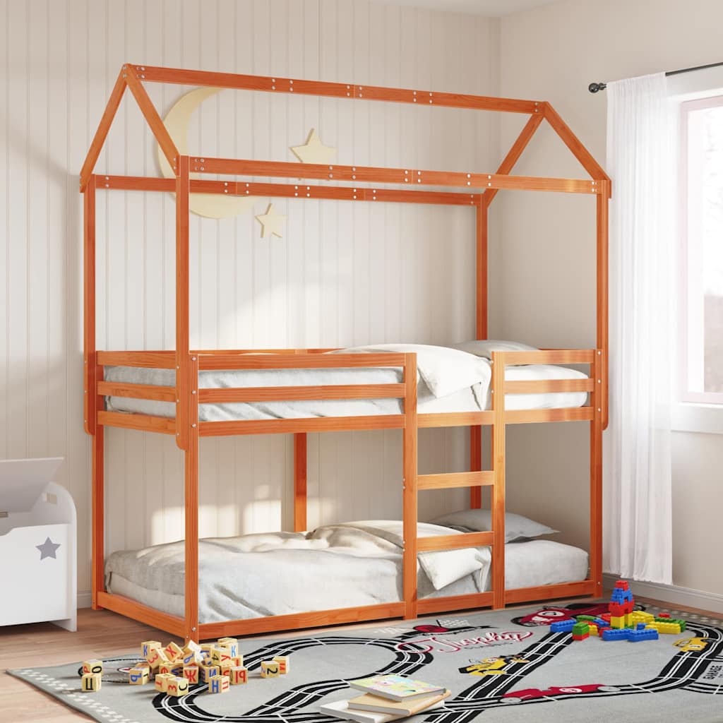 Letto a Castello con Tetto Cera 80x200 cm Legno Massello Pino | homemem39