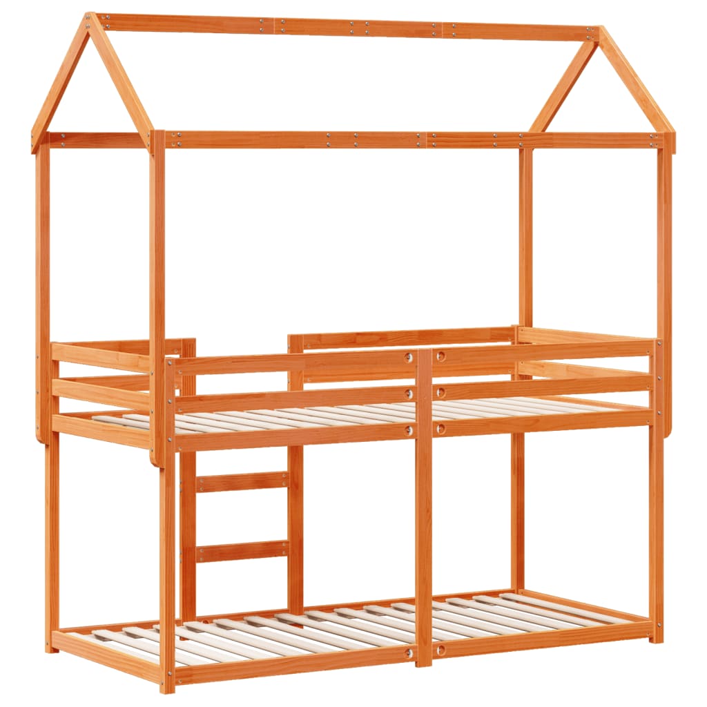 Letto a Castello con Tetto Marrone Cera 90x190 cm Massello Pino | homemem39