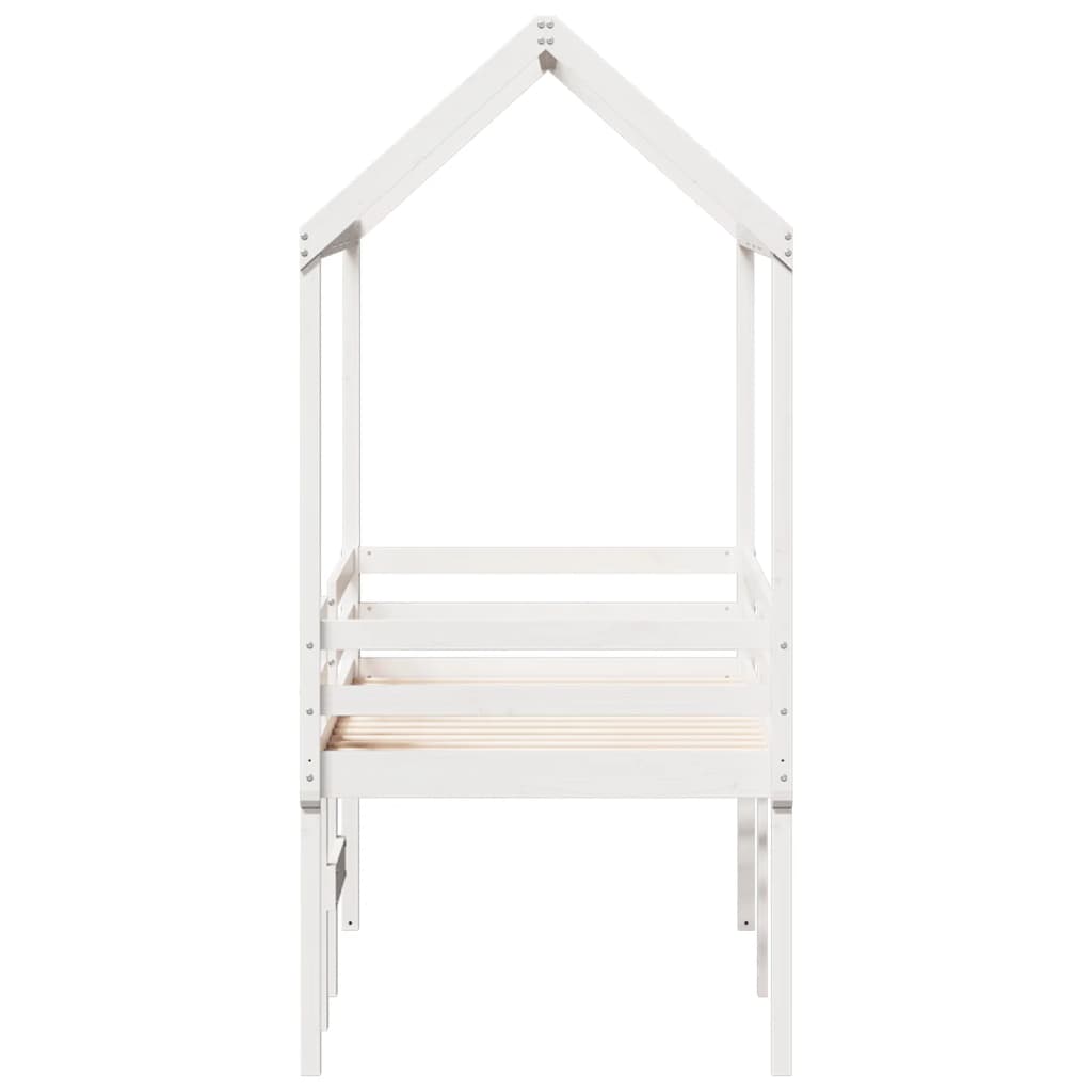 Letto a Soppalco con Tetto Bianco 90x190 cm in Legno di Pino - homemem39