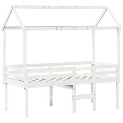 Letto a Soppalco con Tetto Bianco 75x190 cm in Legno di Pino