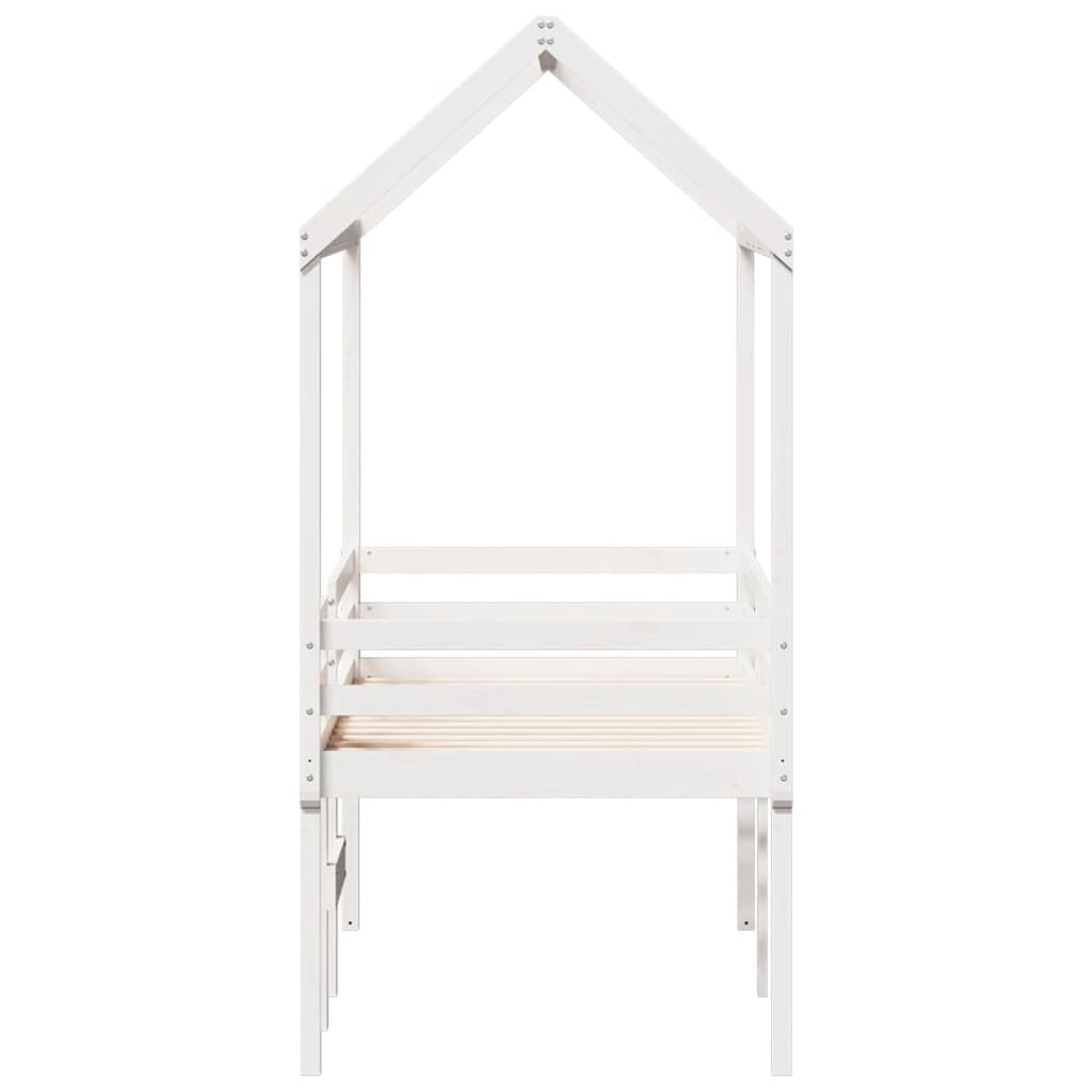 Letto a Soppalco con Tetto Bianco 75x190 cm in Legno di Pino