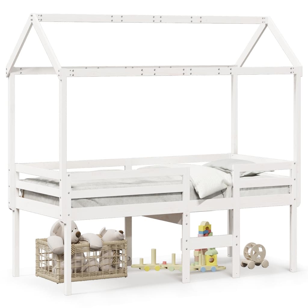 Loft Bed with White Roof 75x190 cm in Pine Wood