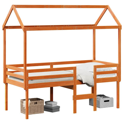 Letto a Soppalco con Tetto Cera 75x190cm Legno Massello di Pino | homemem39