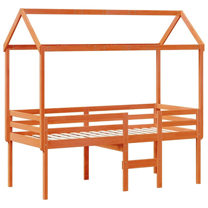 Letto a Soppalco con Tetto Cera 75x190cm Legno Massello di Pino | homemem39