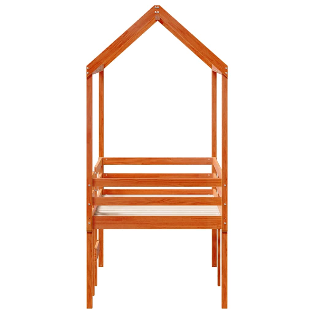 Letto a Soppalco con Tetto Cera 75x190cm Legno Massello di Pino | homemem39