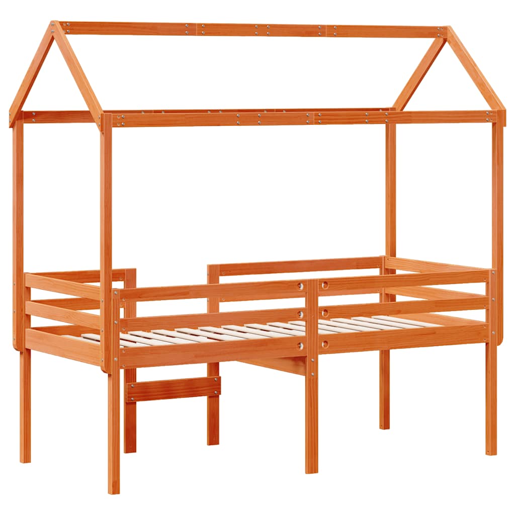 Letto a Soppalco con Tetto Cera 75x190cm Legno Massello di Pino | homemem39