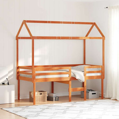 Letto a Soppalco con Tetto Cera 75x190cm Legno Massello di Pino | homemem39