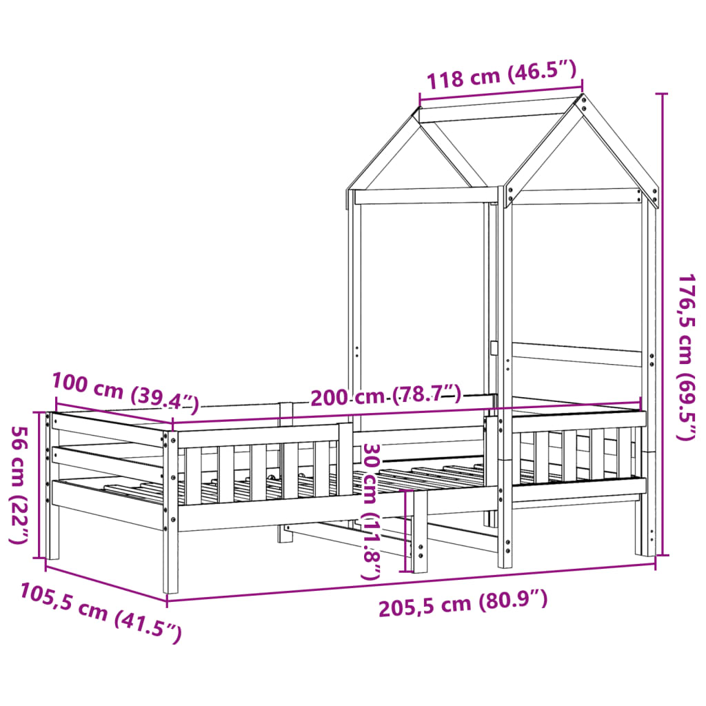 Giroletto con Tetto Cera 100x200 cm in Legno Massello di Pino | homemem39