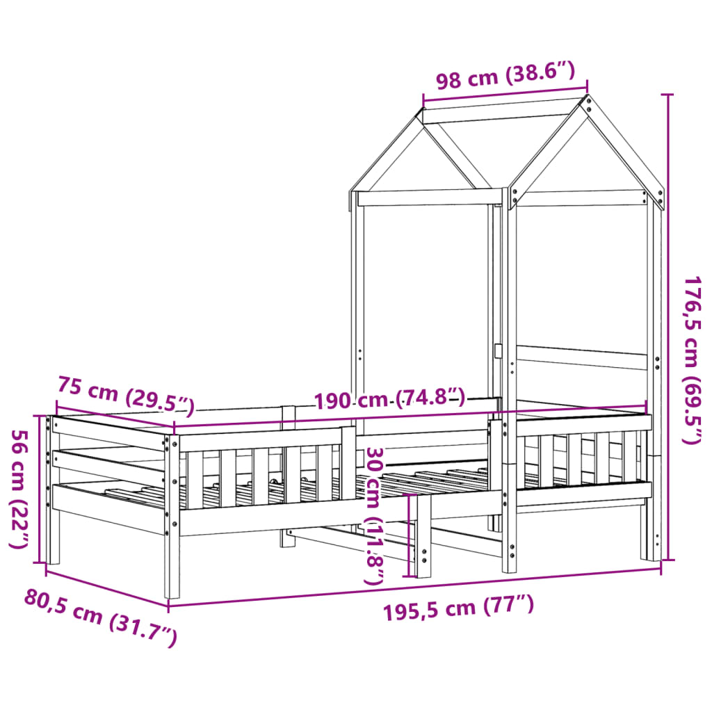 Giroletto con Tetto Marrone Cera 75x190 cm in Legno di Pino | homemem39