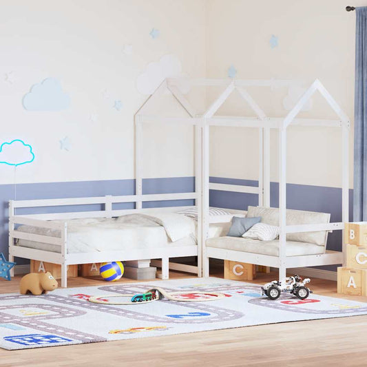 Set Dormeuse e Panca con Tetto Bianco 80x200cm Massello Pino | homemem39